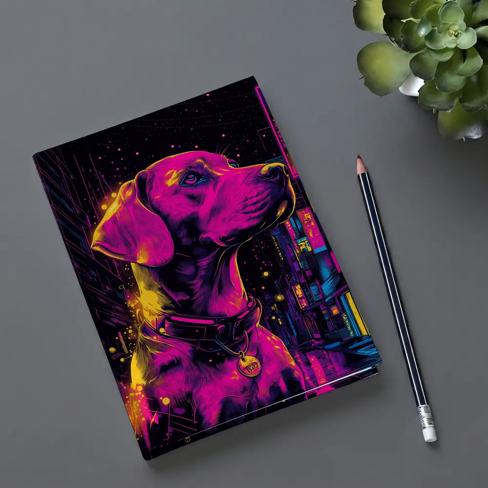 Labrador Dog Neon Cyberpunk City Night – Notebooks