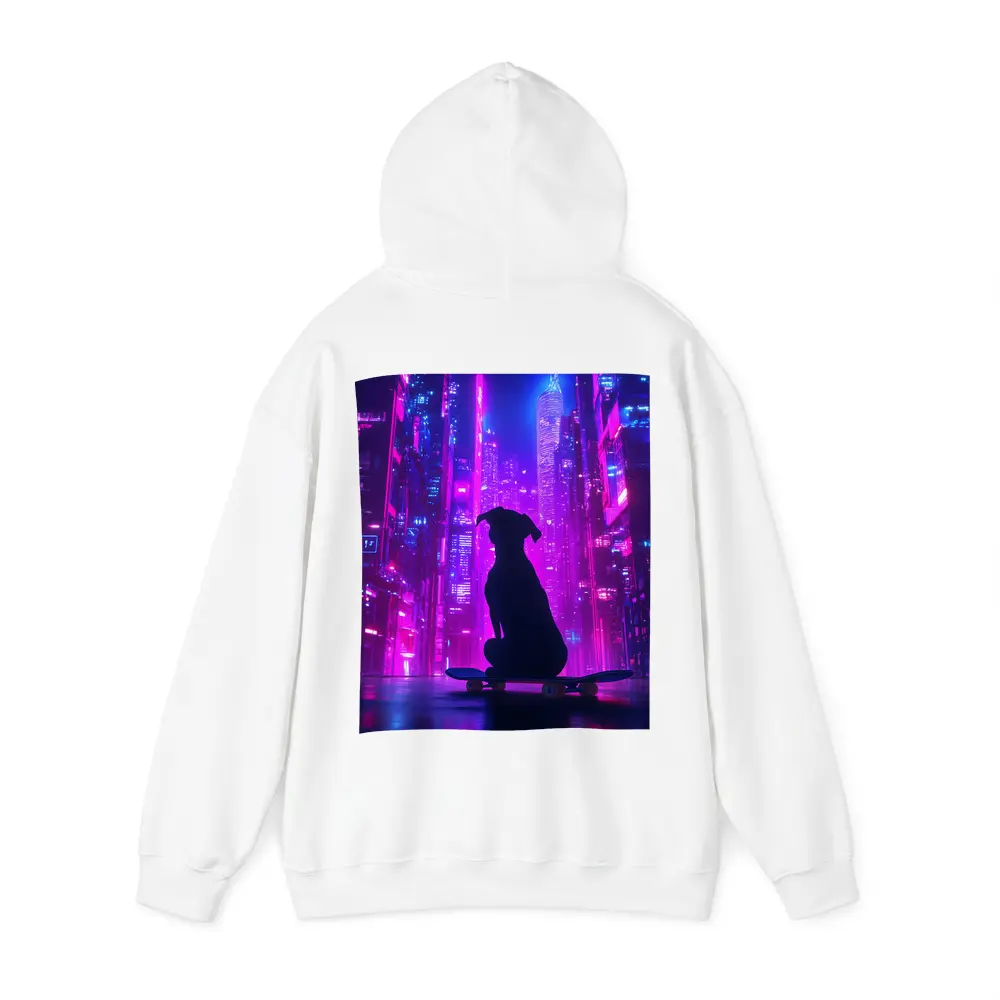 Dog Silhouette Skateboard Neon Cyberpunk City – Hoodies