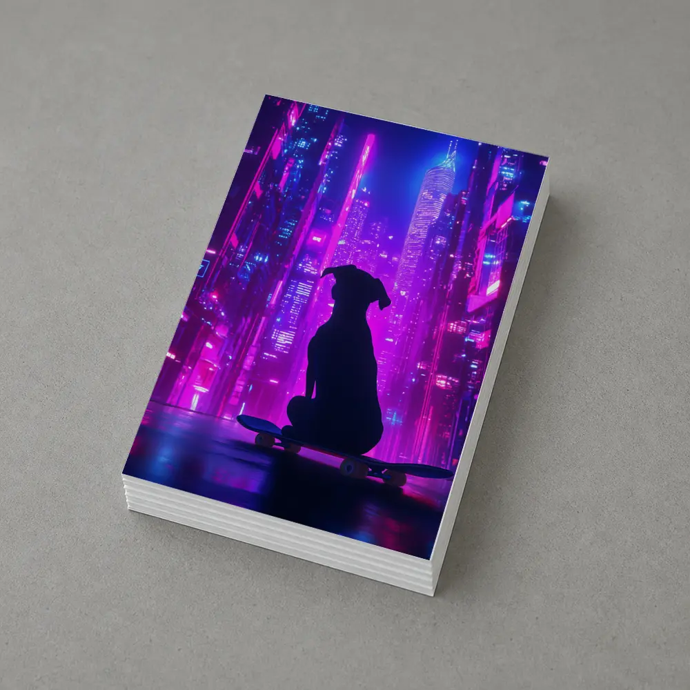 Dog Silhouette Skateboard Neon Cyberpunk City – Postcards