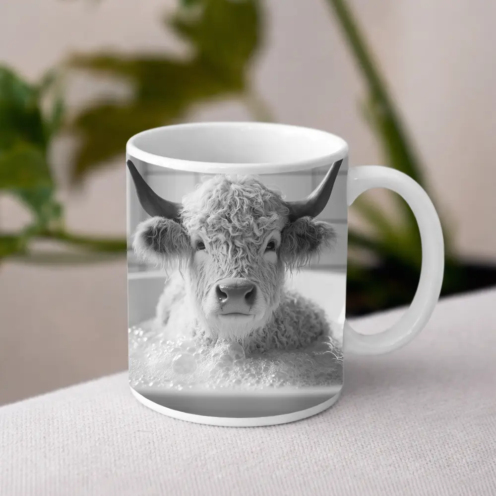Highland Cow Relaxing In Bubble Bath – Mugs