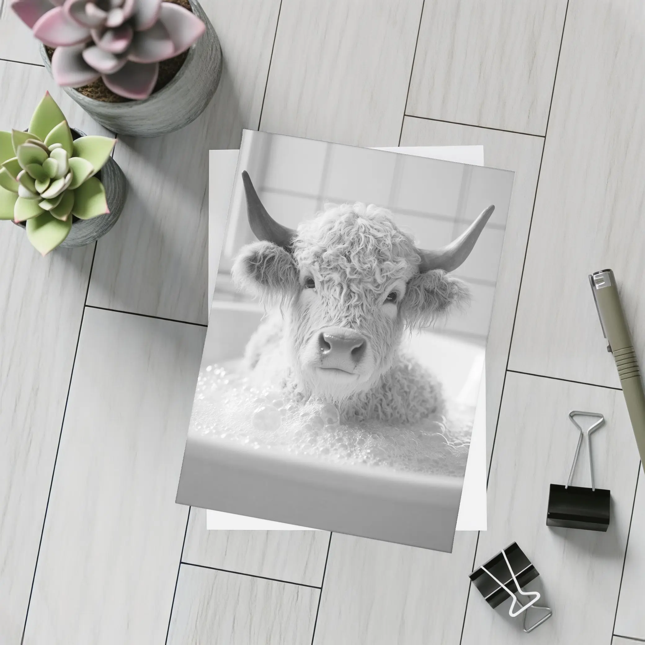 Highland Cow Relaxing In Bubble Bath – Postcards