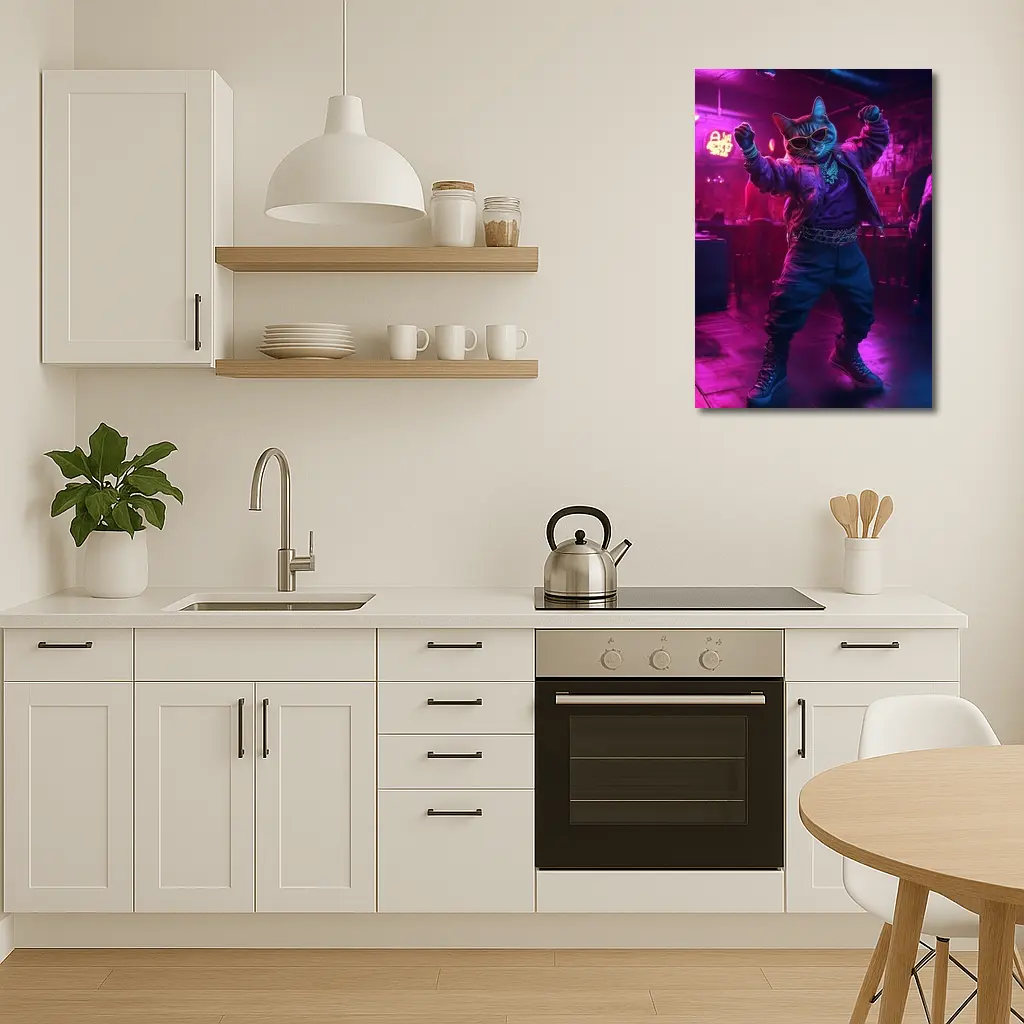 Cool Cat Dancing in Neon Night Club – Wall Art