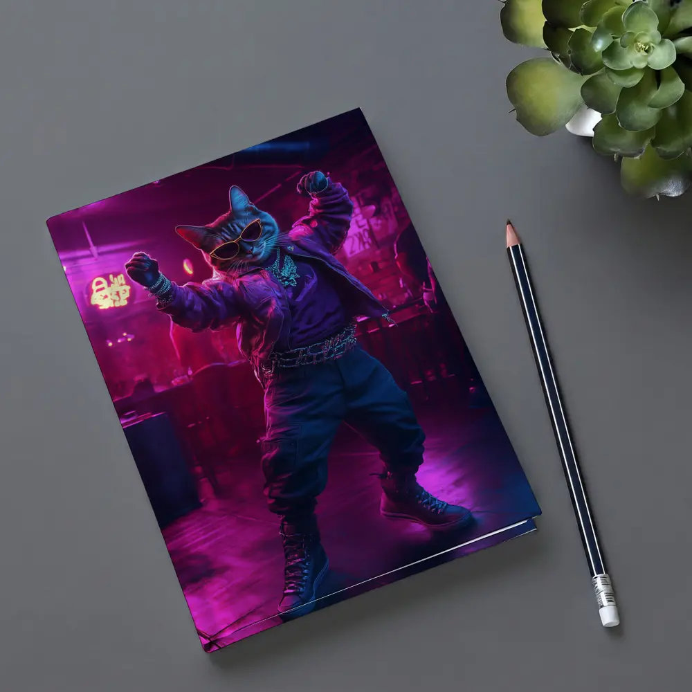 Cool Cat Dancing in Neon Night Club – Notebooks