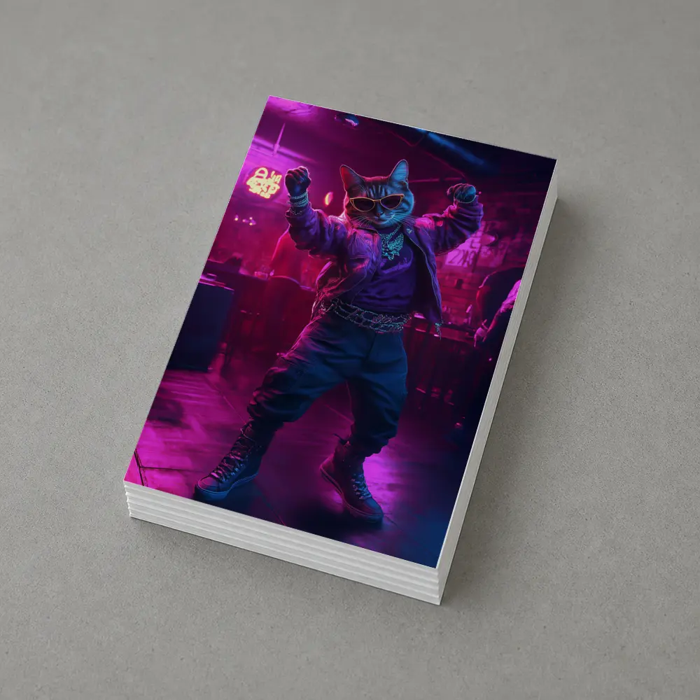 Cool Cat Dancing in Neon Night Club – Postcards