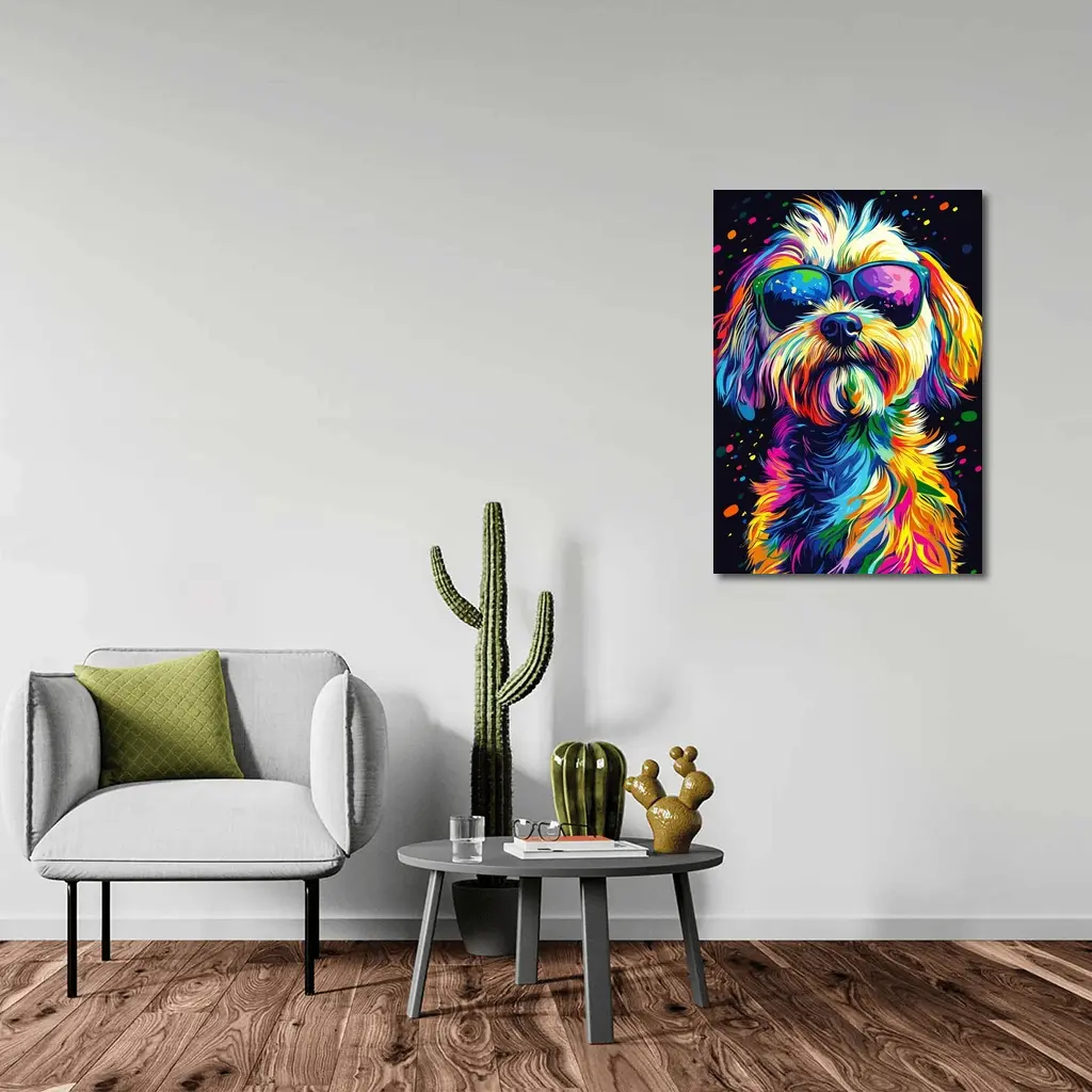 Colorful Shih Tzu Dog Wearing Sunglasses Pop Art – Wall Art