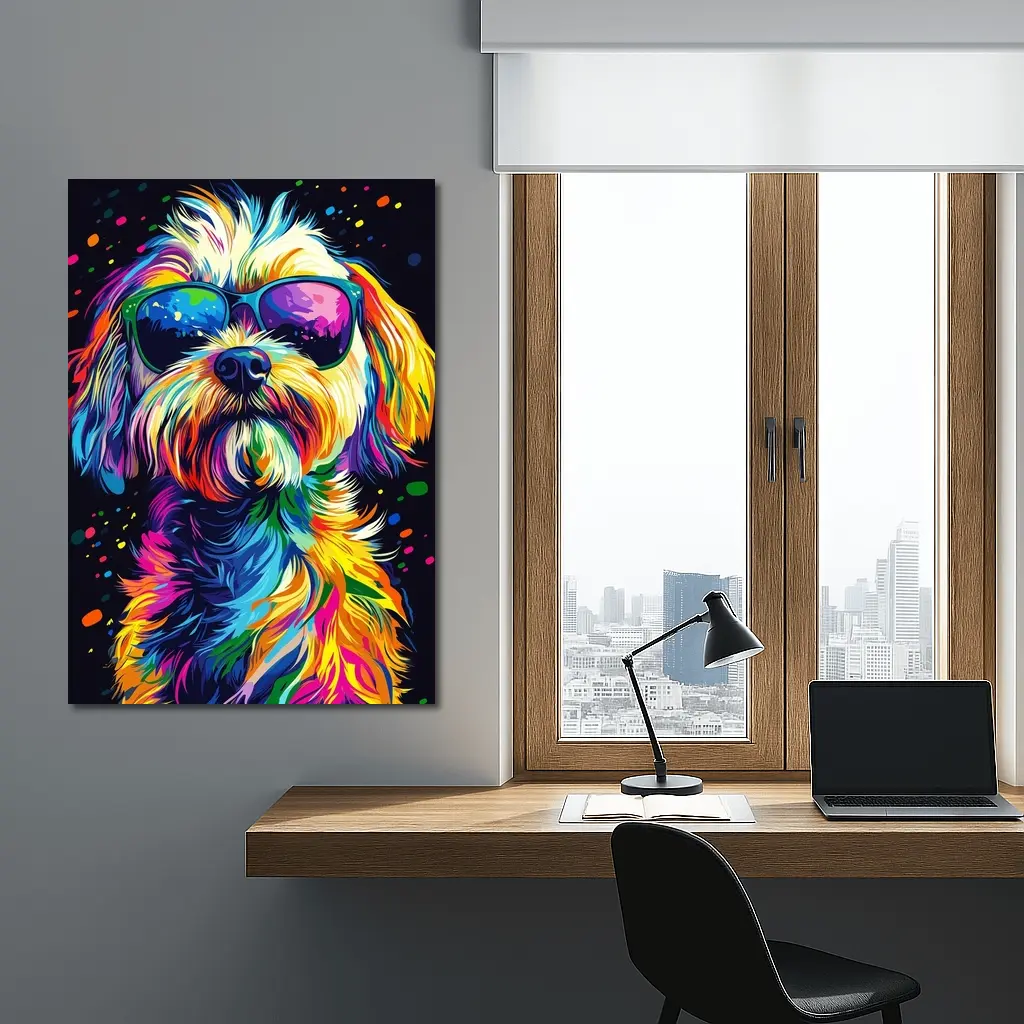 Colorful Shih Tzu Dog Wearing Sunglasses Pop Art – Wall Art