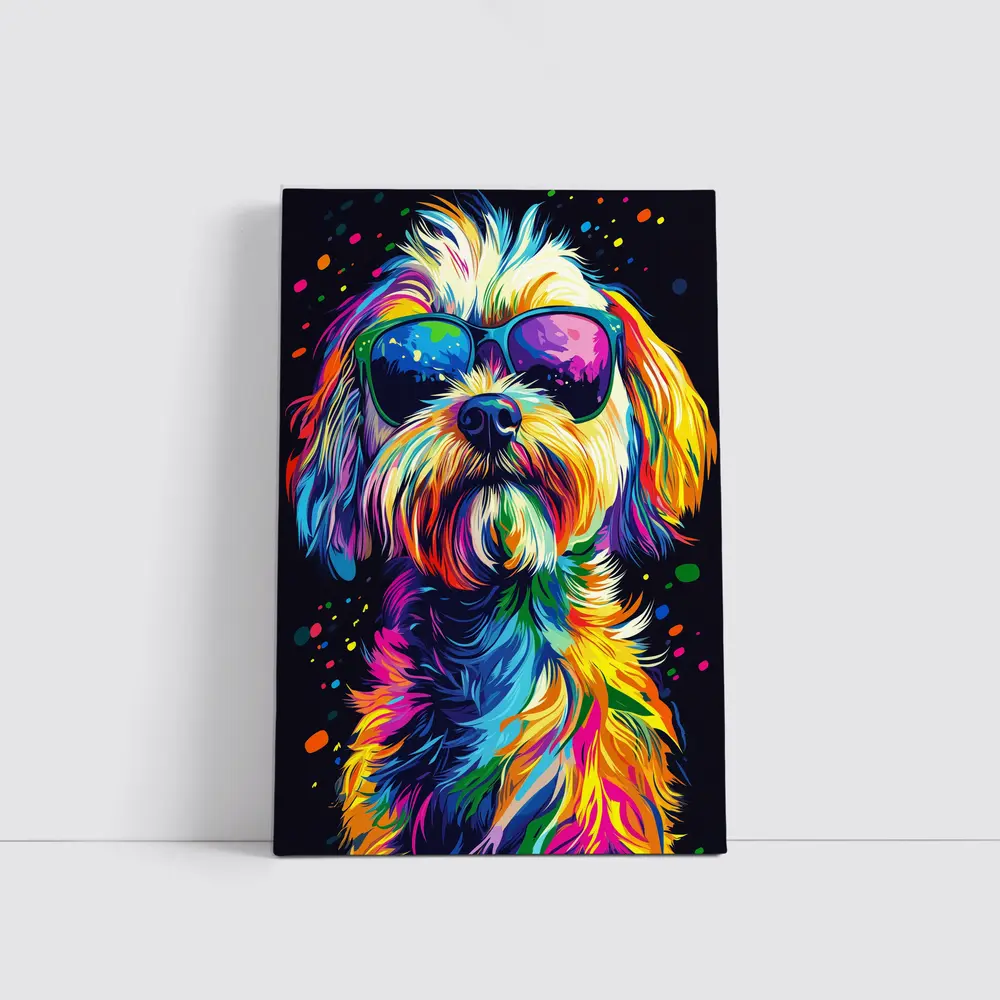 Colorful Shih Tzu Dog Wearing Sunglasses Pop Art – Wall Art
