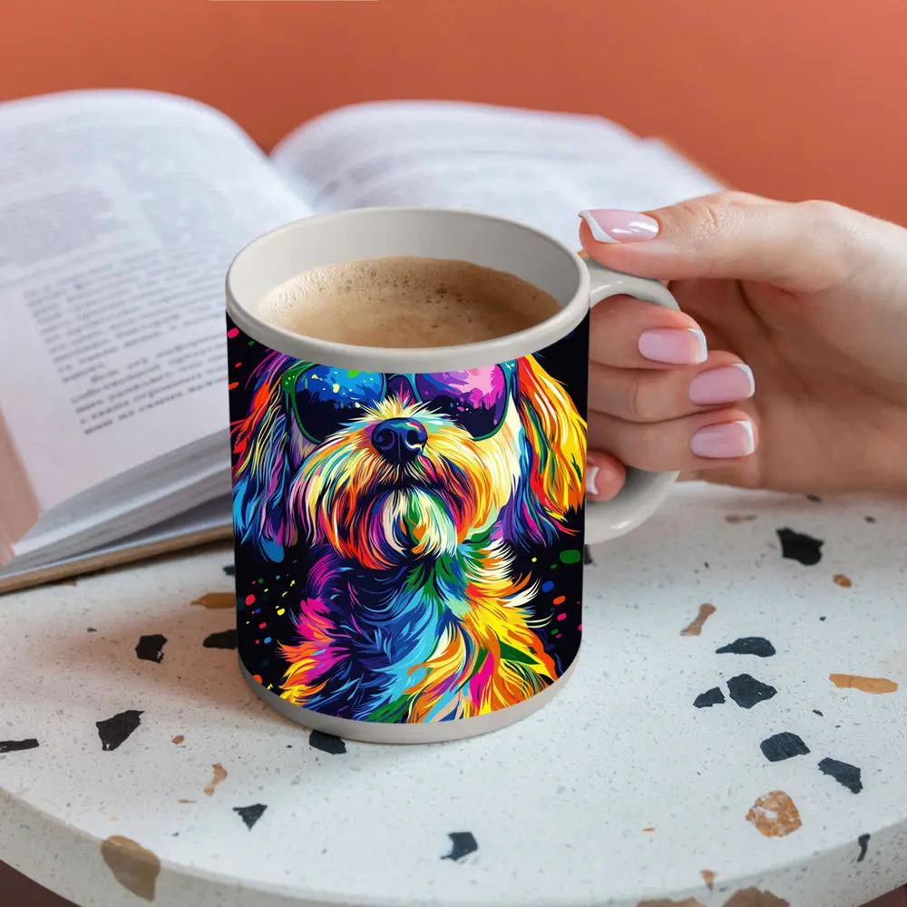 Colorful Shih Tzu Dog Wearing Sunglasses Pop Art – Mugs