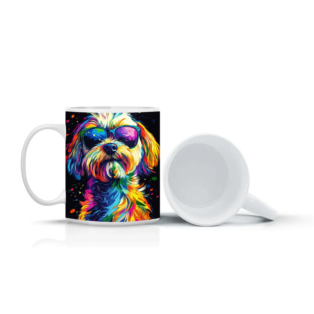 Colorful Shih Tzu Dog Wearing Sunglasses Pop Art – Mugs