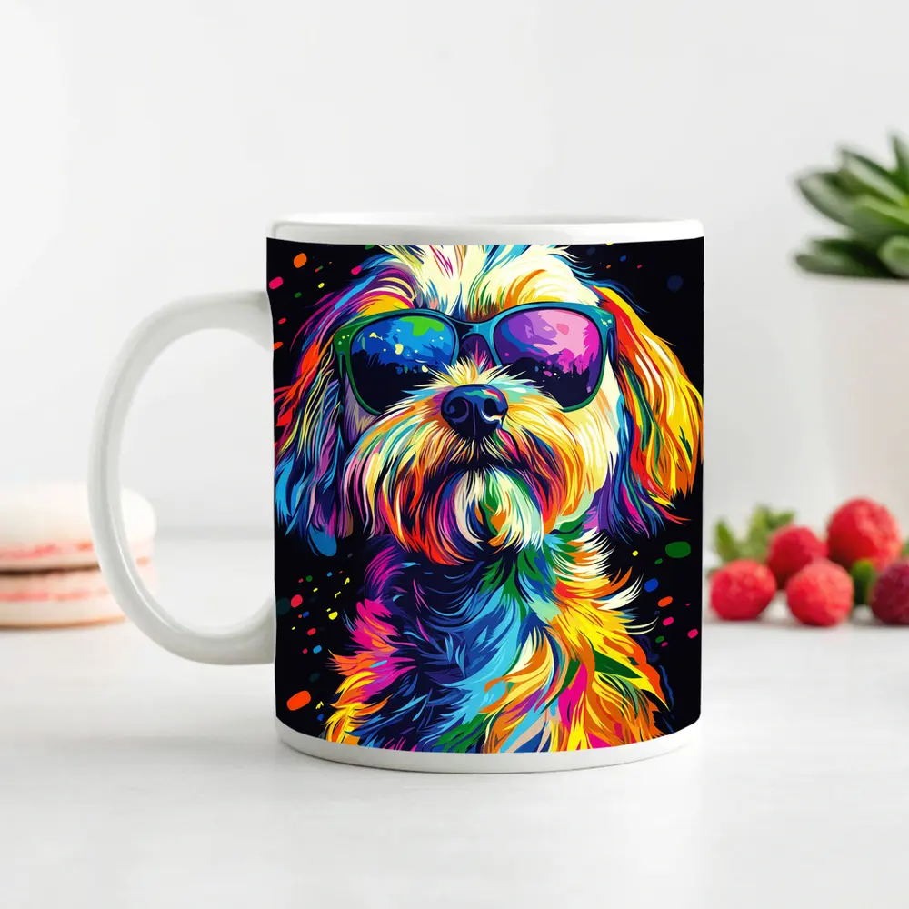 Colorful Shih Tzu Dog Wearing Sunglasses Pop Art – Mugs