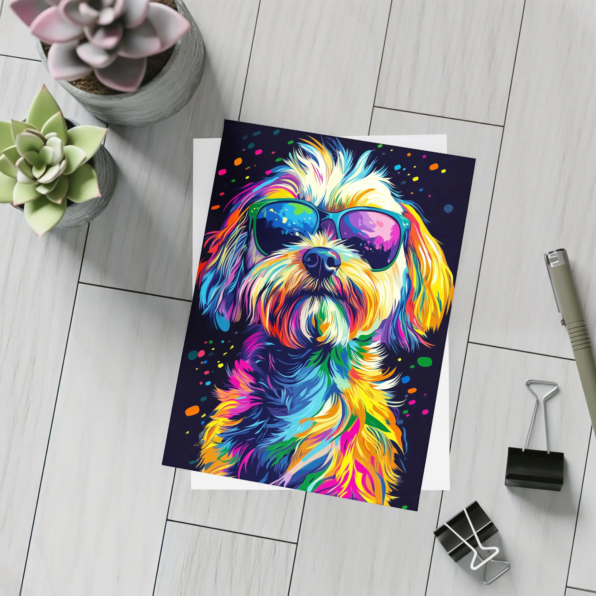Colorful Shih Tzu Dog Wearing Sunglasses Pop Art – Postcards
