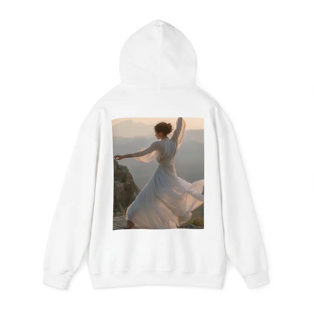 Woman Dancing White Dress Mountain Sunset – Hoodies