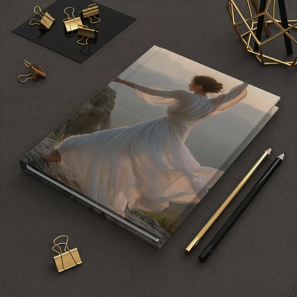 Woman Dancing White Dress Mountain Sunset – Notebooks