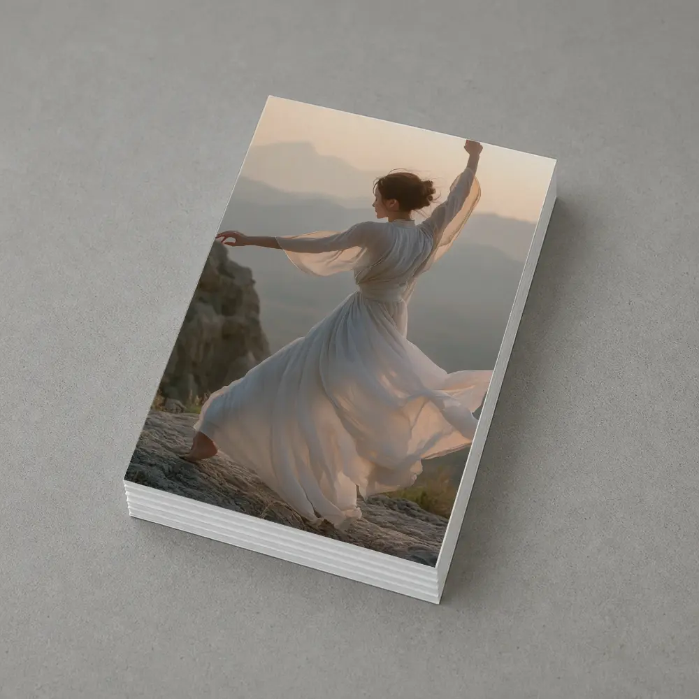 Woman Dancing White Dress Mountain Sunset – Postcards