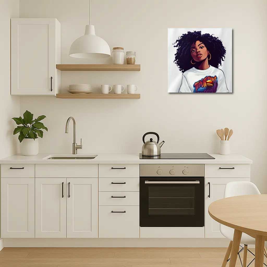 Cartoon Black Woman Curly Hair Streetwear Style – Wall Art