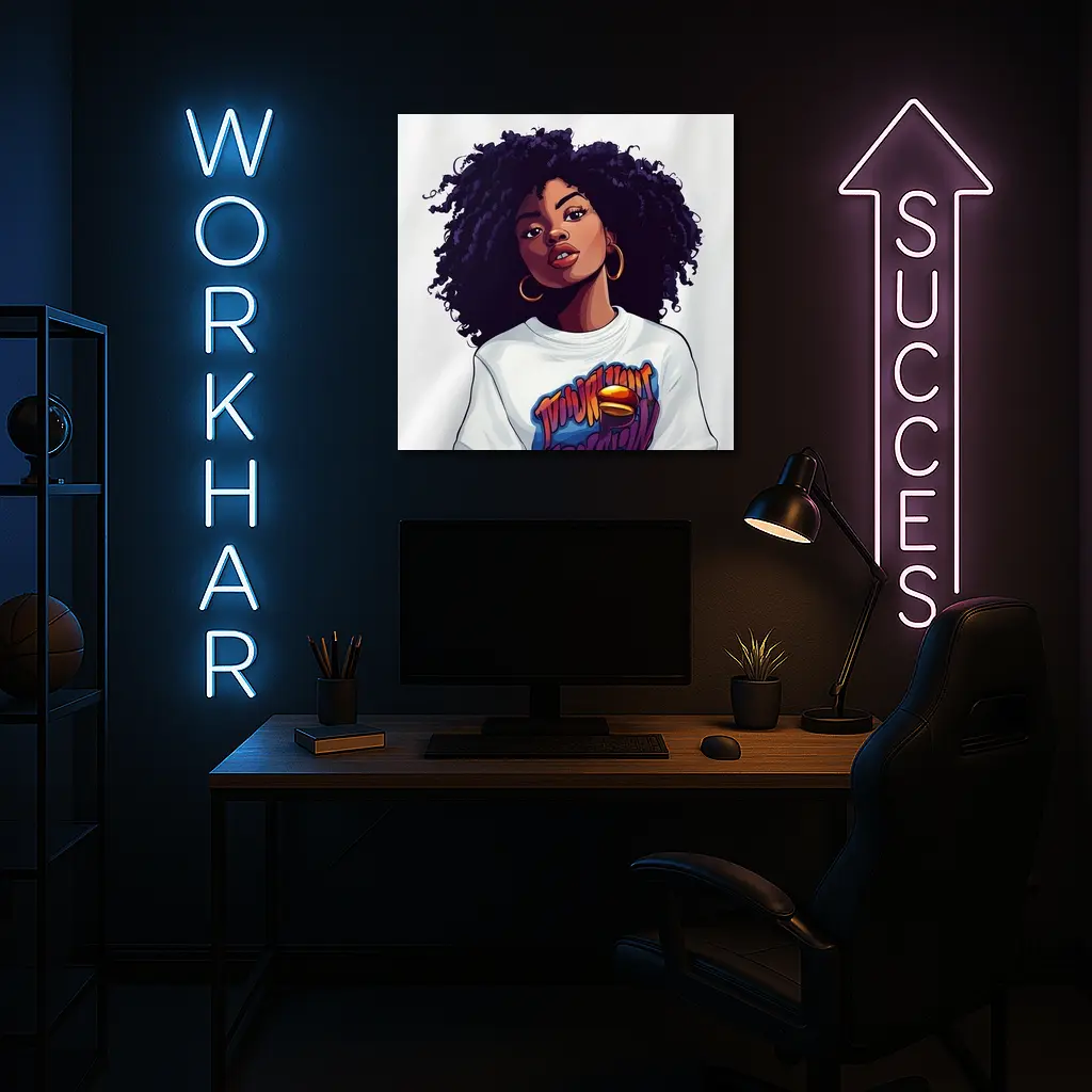 Cartoon Black Woman Curly Hair Streetwear Style – Wall Art