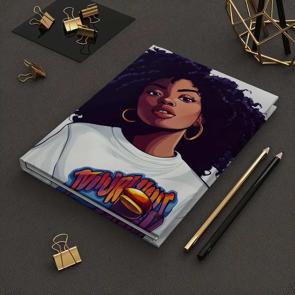 Cartoon Black Woman Curly Hair Streetwear Style – Notebooks