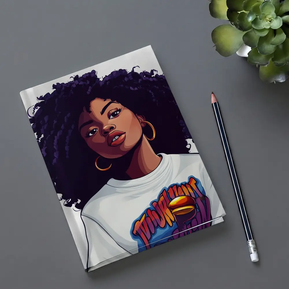 Cartoon Black Woman Curly Hair Streetwear Style – Notebooks