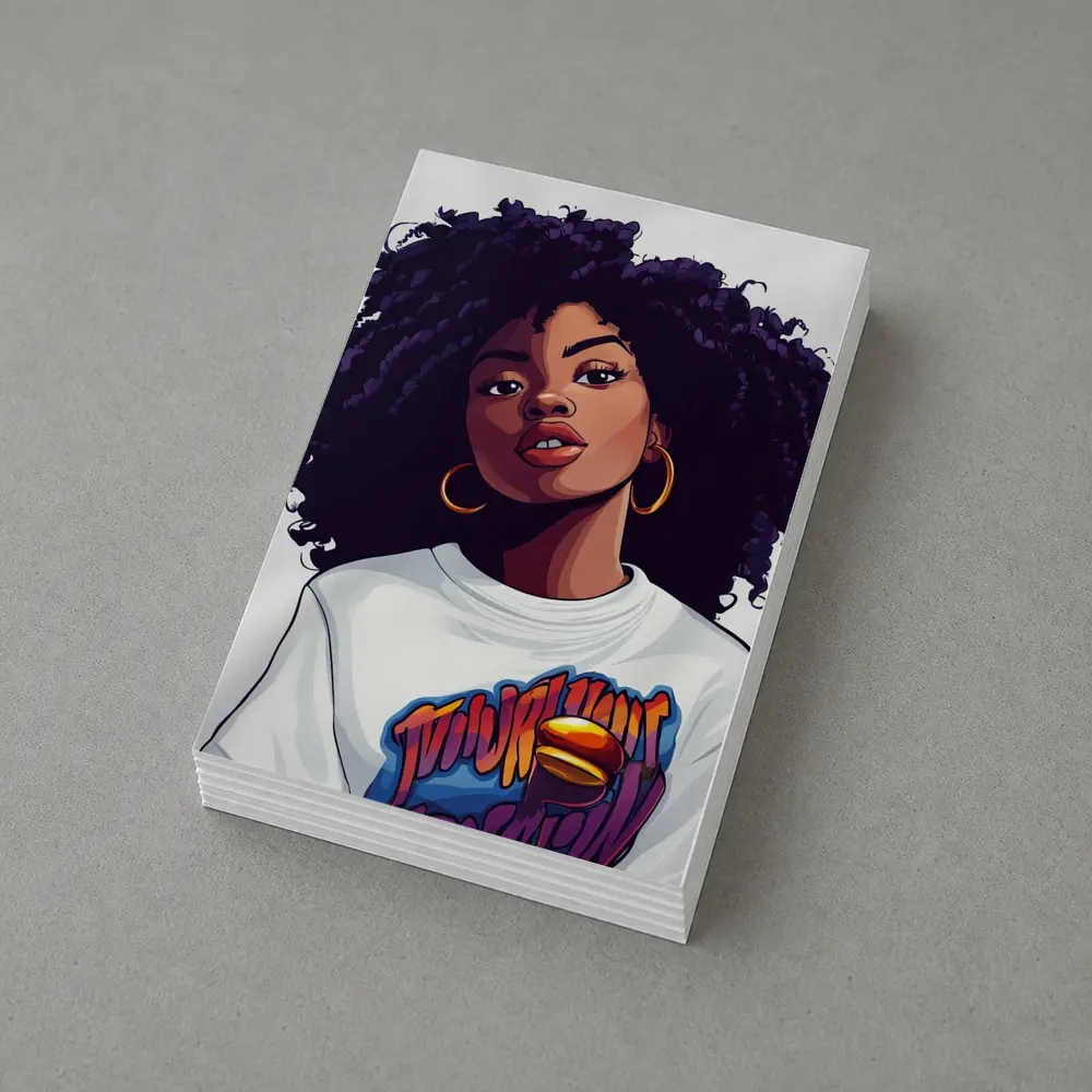 Cartoon Black Woman Curly Hair Streetwear Style – Postcards