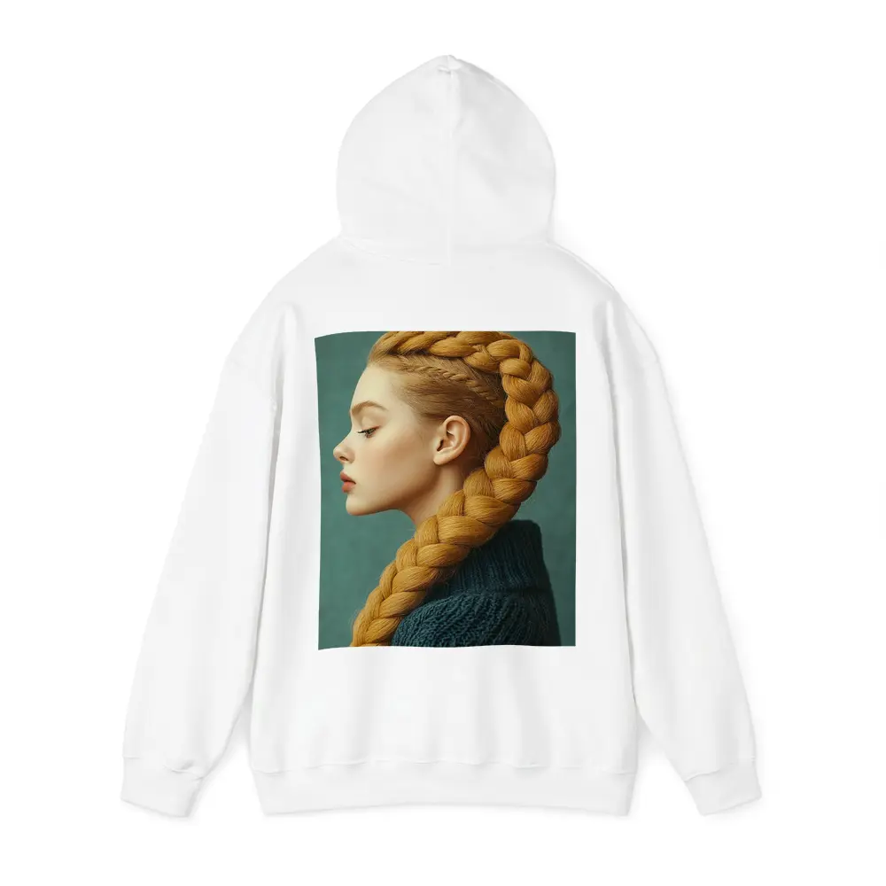 Golden Braided Hair Woman Teal Background – Hoodies