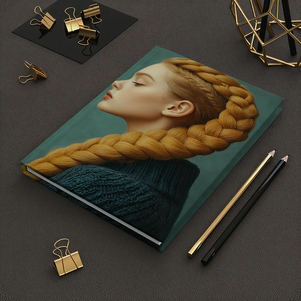 Golden Braided Hair Woman Teal Background – Notebooks