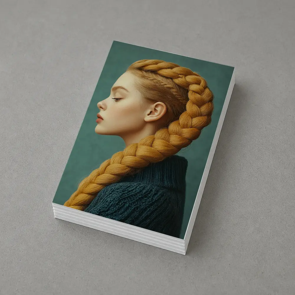 Golden Braided Hair Woman Teal Background – Postcards