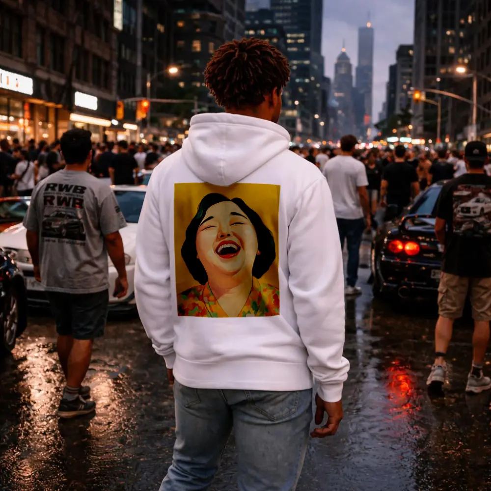 Laughing Woman Portrait Yellow Background Pop Art – Hoodies