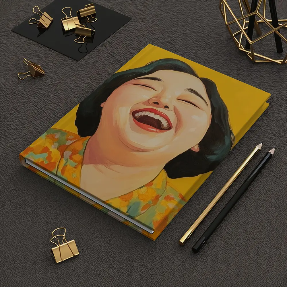 Laughing Woman Portrait Yellow Background Pop Art – Notebooks