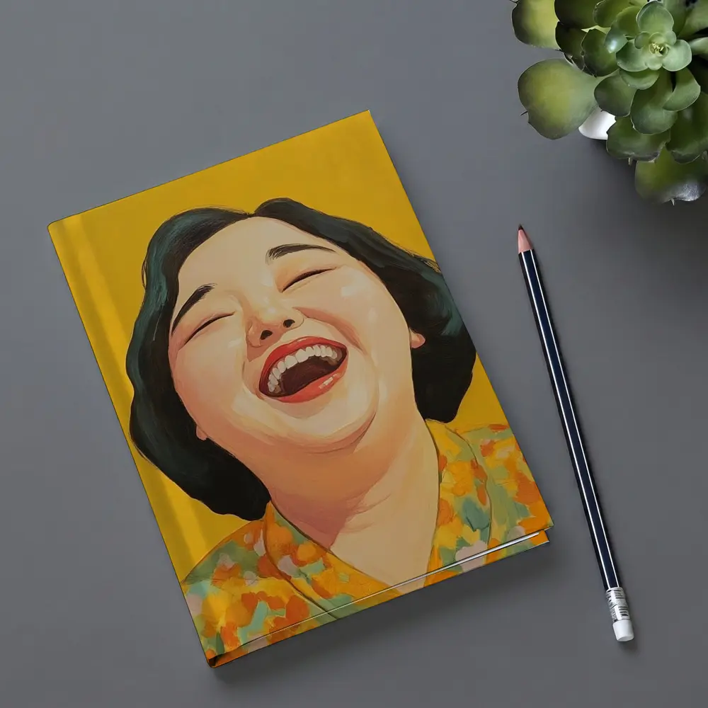 Laughing Woman Portrait Yellow Background Pop Art – Notebooks