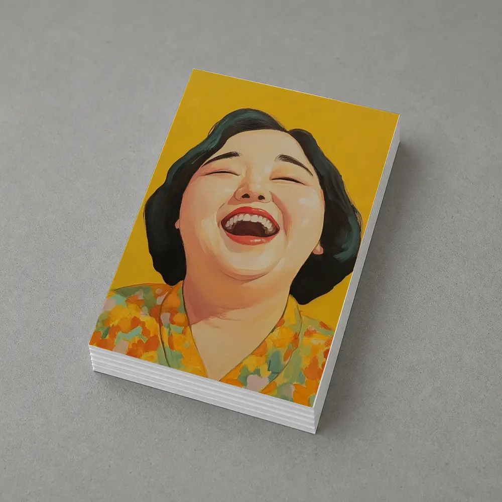 Laughing Woman Portrait Yellow Background Pop Art – Postcards