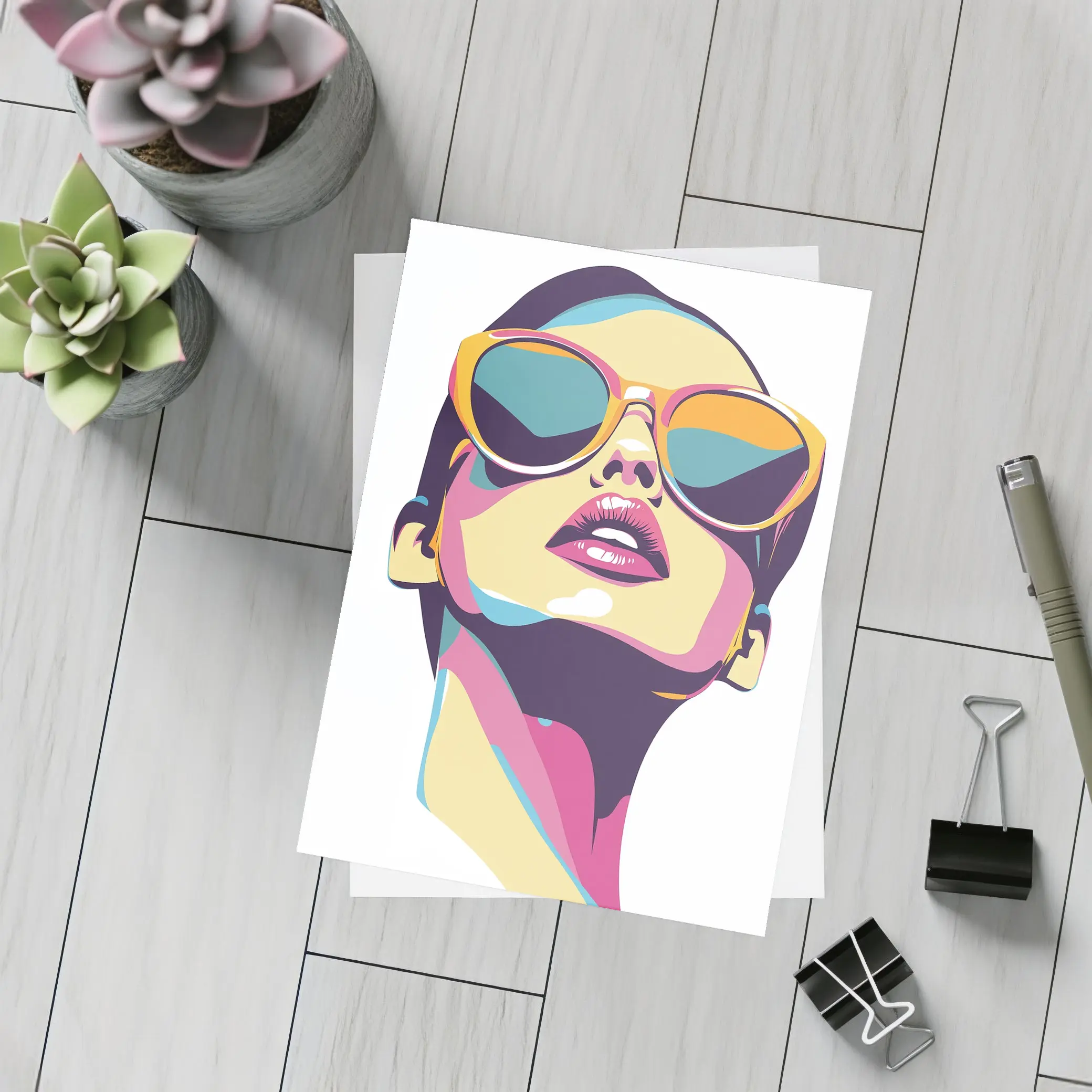 Pop Art Woman With Sunglasses White Background – Postcards