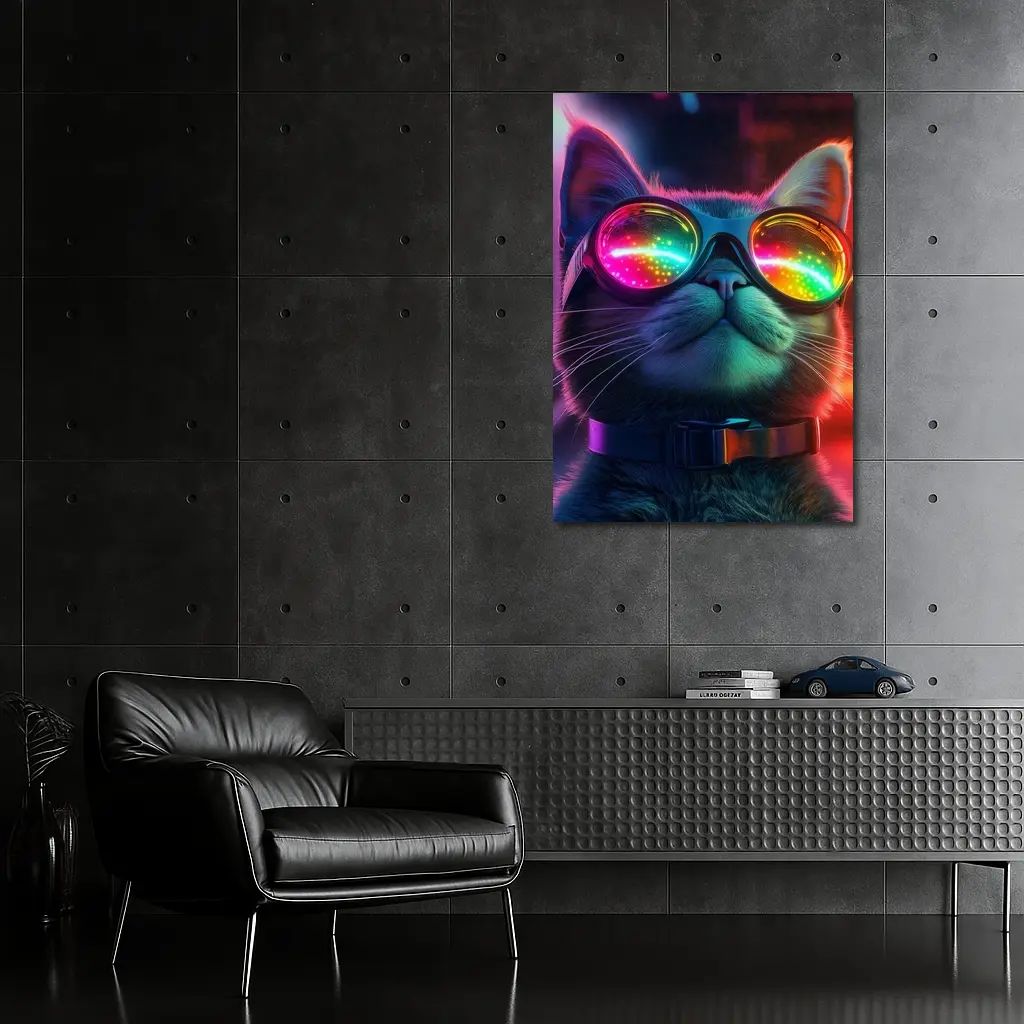 Cool Cat Neon Glasses Cyberpunk Night – Wall Art