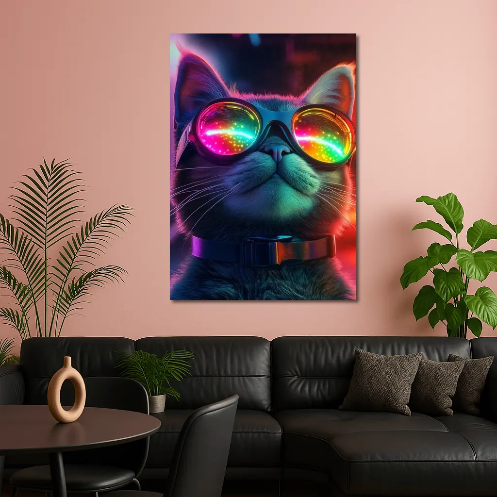 Cool Cat Neon Glasses Cyberpunk Night – Wall Art