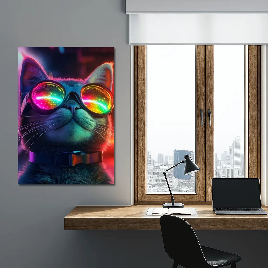 Cool Cat Neon Glasses Cyberpunk Night – Wall Art