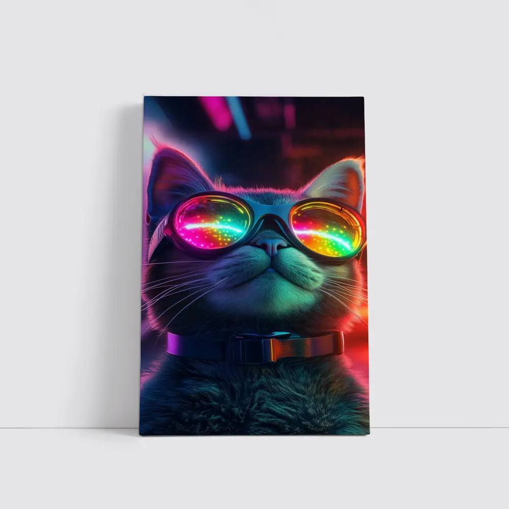 Cool Cat Neon Glasses Cyberpunk Night – Wall Art