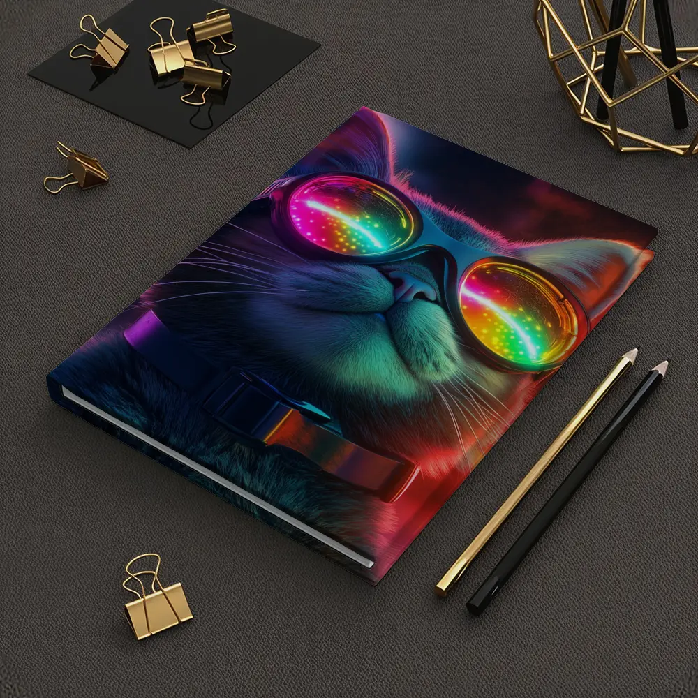 Cool Cat Neon Glasses Cyberpunk Night – Notebooks