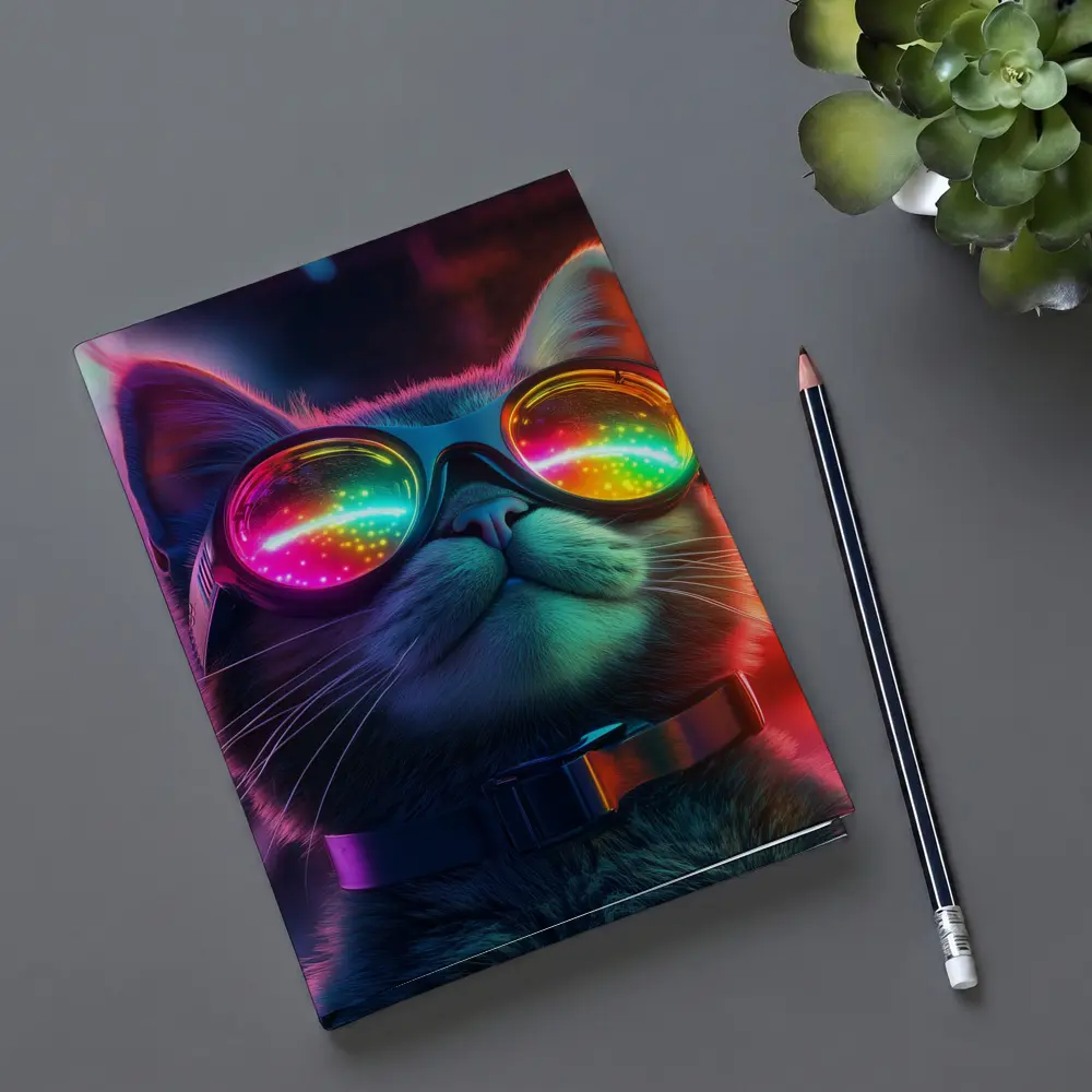 Cool Cat Neon Glasses Cyberpunk Night – Notebooks
