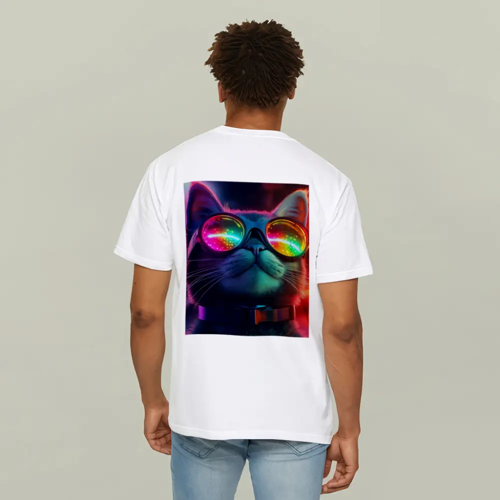Cool Cat Neon Glasses Cyberpunk Night – T-Shirts