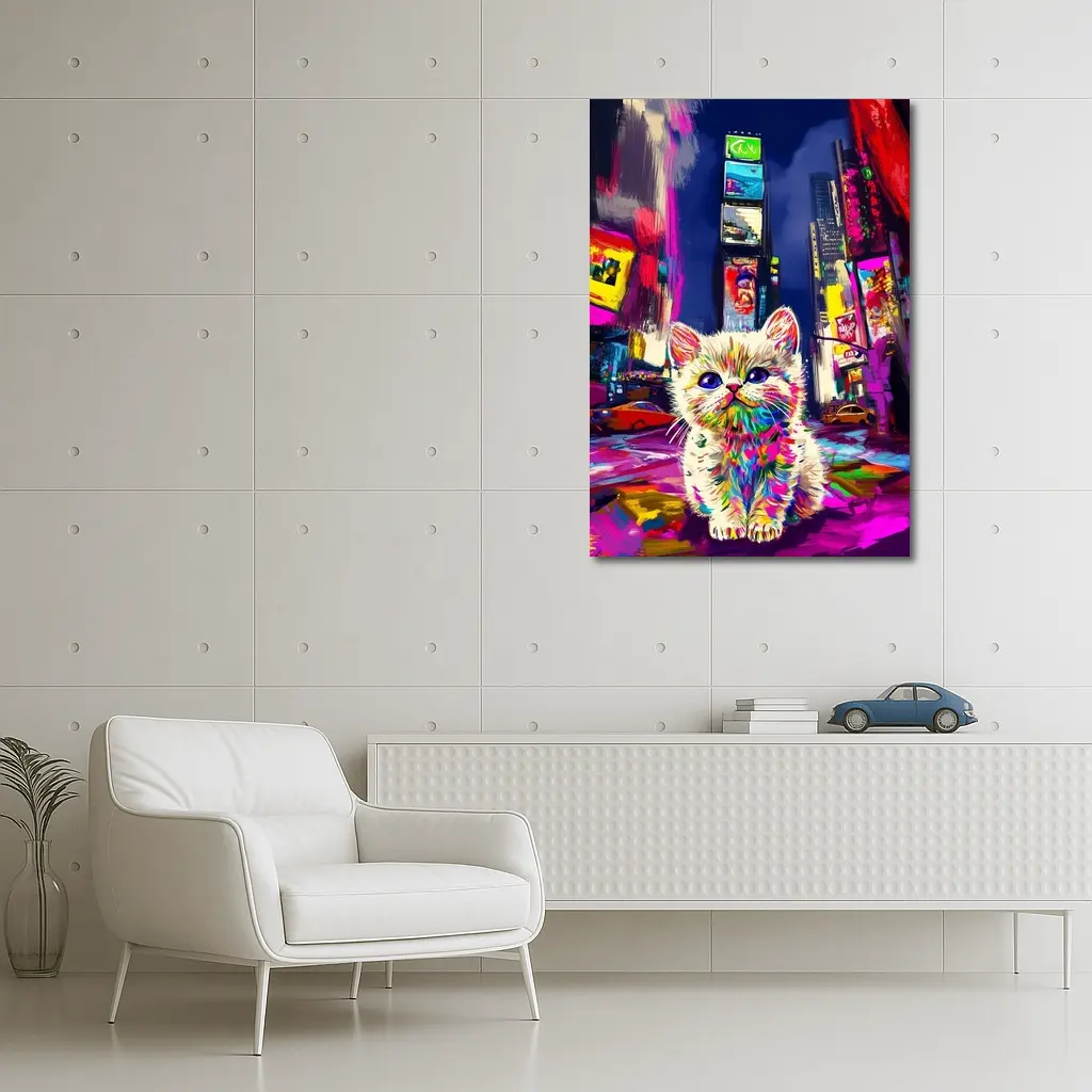 Colorful Kitten Pop Art Times Square – Wall Art