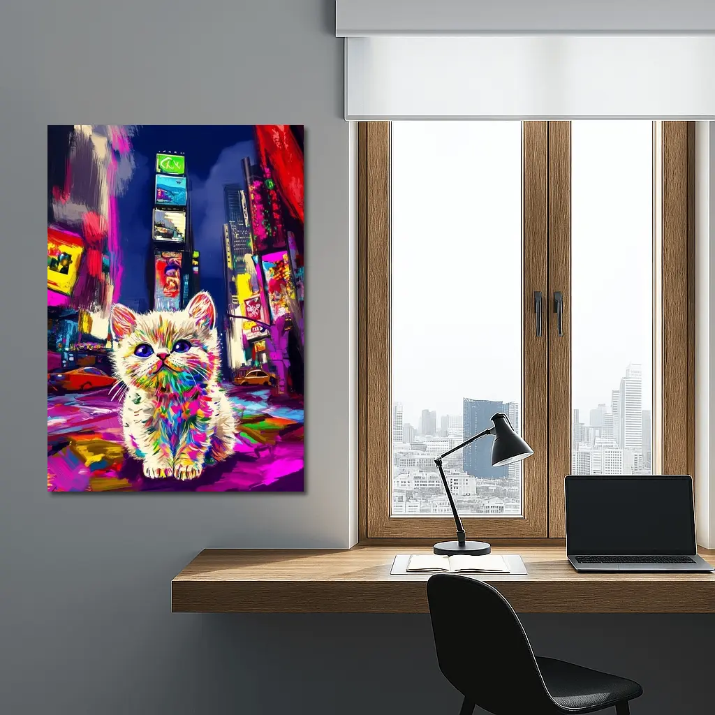 Colorful Kitten Pop Art Times Square – Wall Art