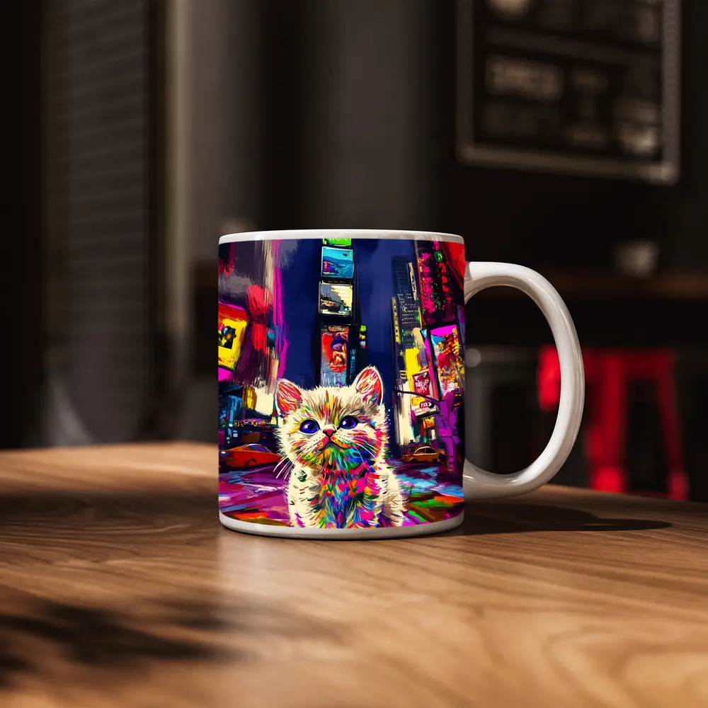 Colorful Kitten Pop Art Times Square – Mugs