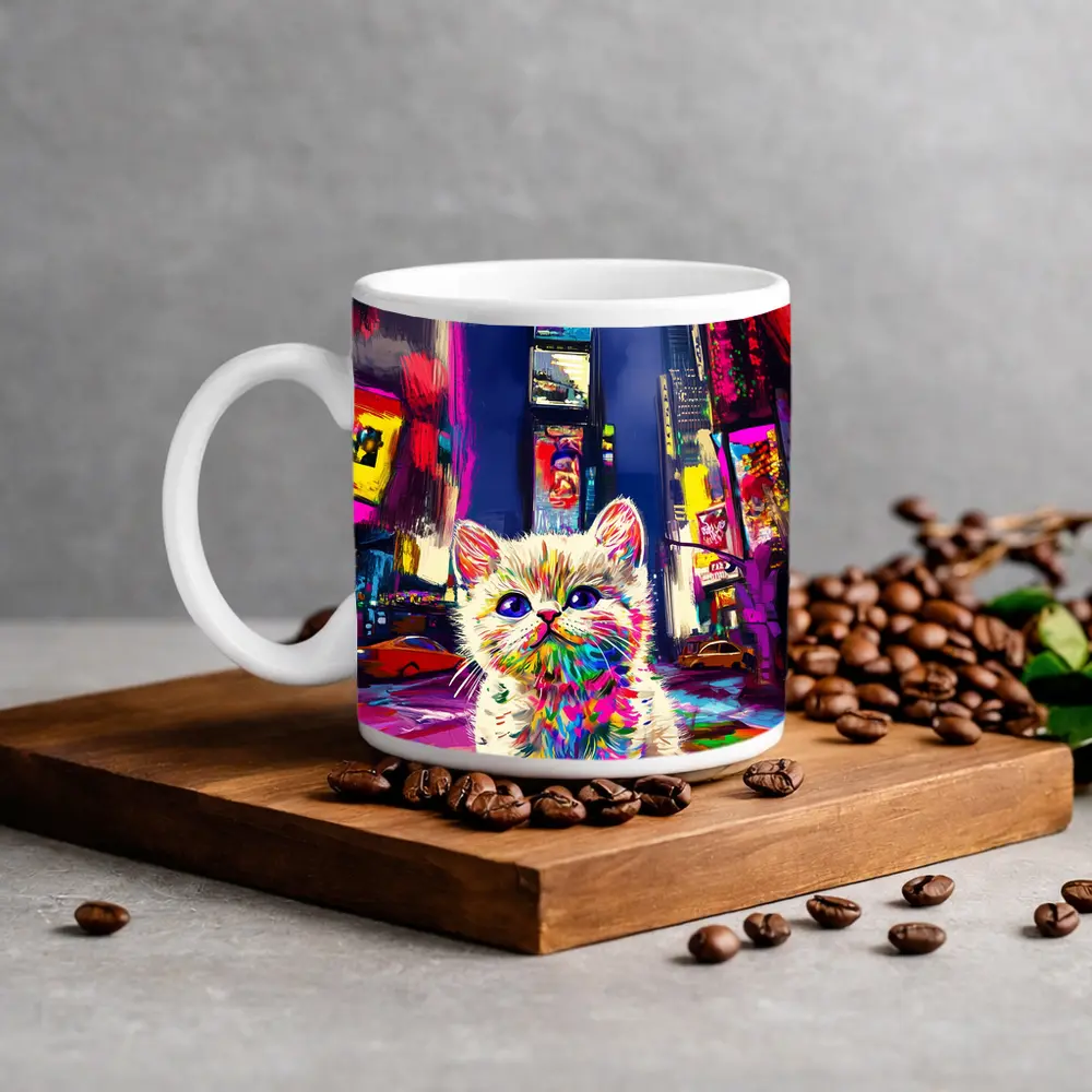 Colorful Kitten Pop Art Times Square – Mugs