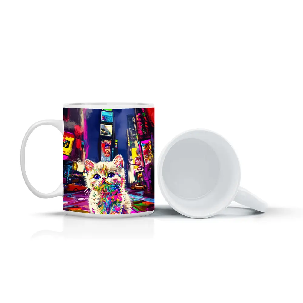 Colorful Kitten Pop Art Times Square – Mugs