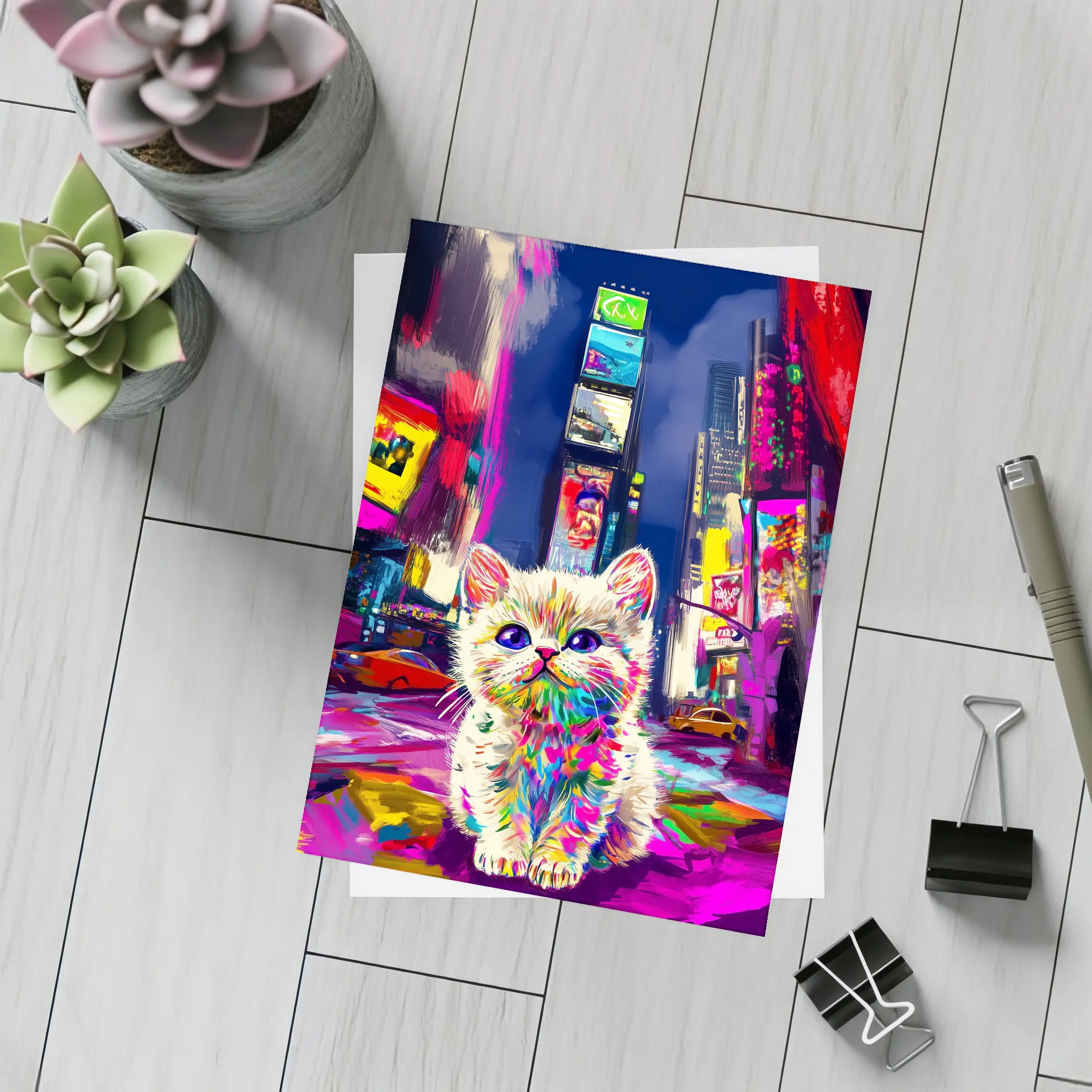 Colorful Kitten Pop Art Times Square – Postcards