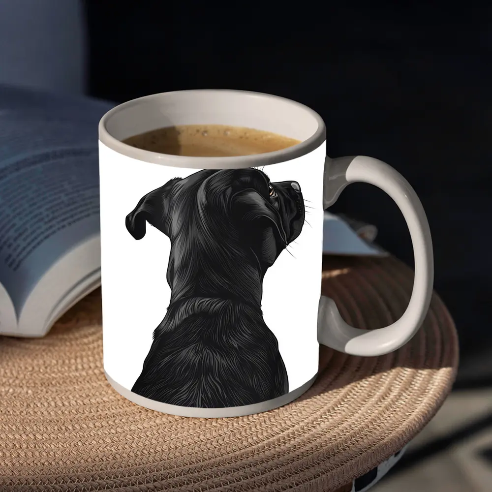 Black Labrador Dog Looking Up White Background – Mugs
