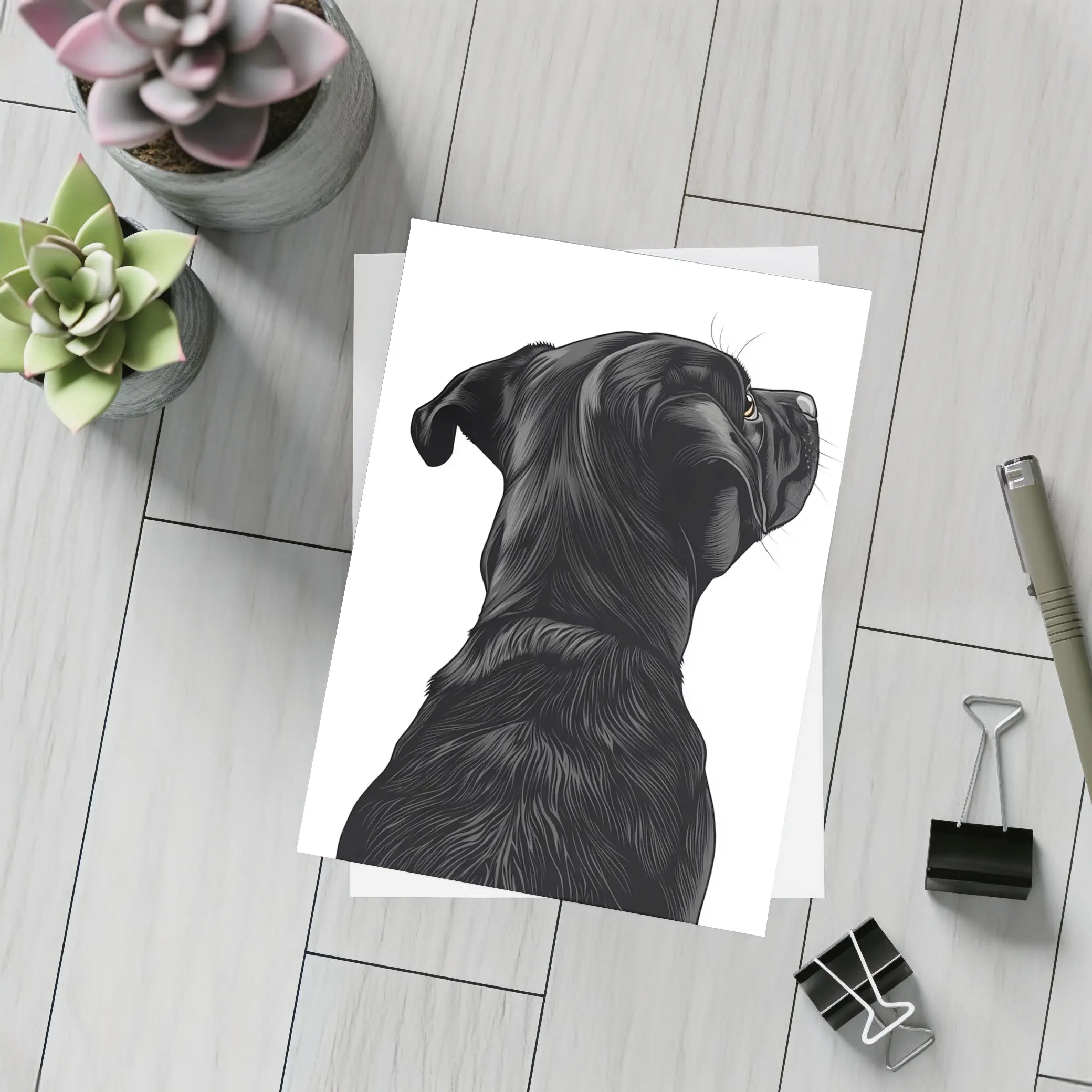 Black Labrador Dog Looking Up White Background – Postcards