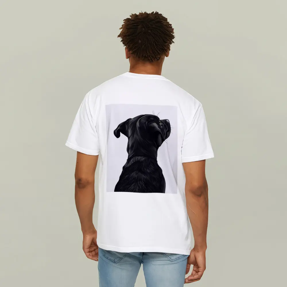 Black Labrador Dog Looking Up White Background – T-Shirts