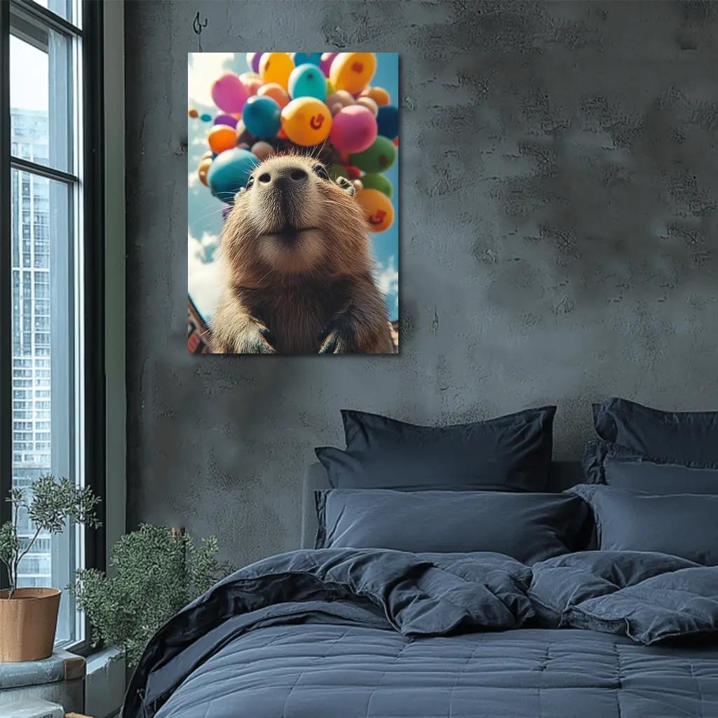 Capybara With Colorful Balloons Blue Sky – Wall Art