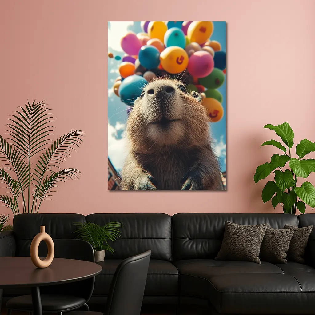 Capybara With Colorful Balloons Blue Sky – Wall Art