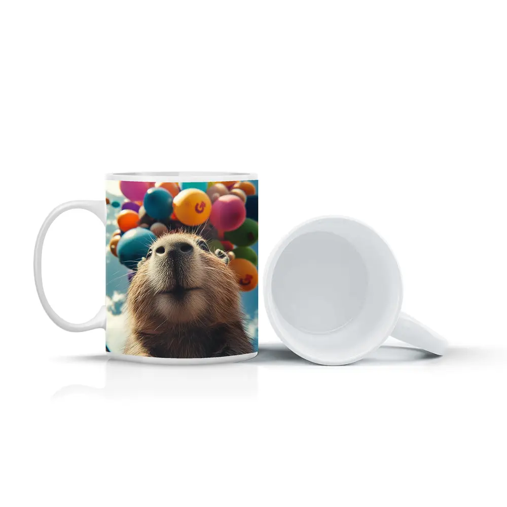 Capybara With Colorful Balloons Blue Sky – Mugs